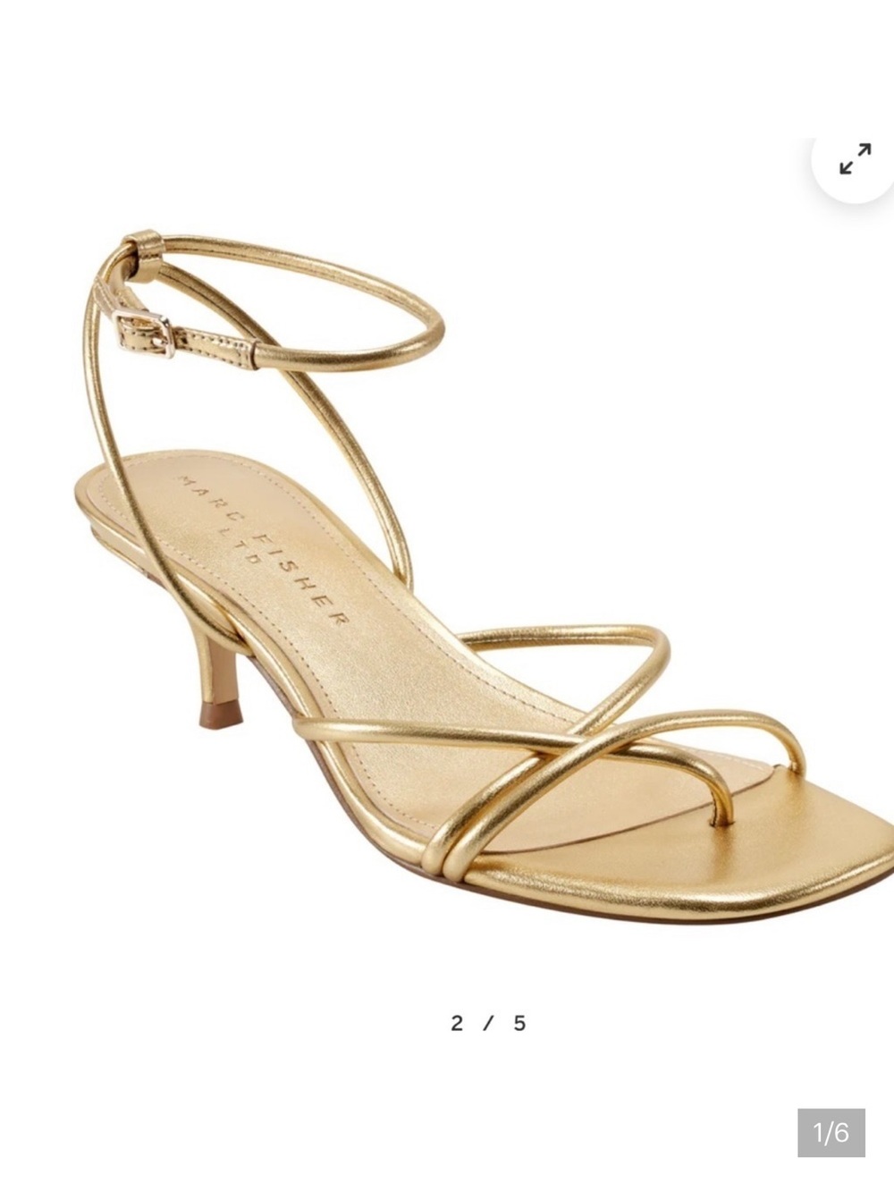 Marc Fisher Ballen Gold Strappy Kitten Heel Sandal